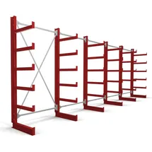 Stier Kragarmregal einseitig 5 Felder mit 5 Ebenen 6500x2000x500mm feuerrot