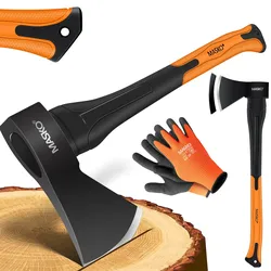 MASKO® Spaltaxt Spaltbeil Axt Beil Spalthammer Spaltkeil FIBERGLAS-Stiel + Handschuhe Die Perfekten Werkzeuge für Garten und Wald Universal   Robust   Langlebig   Rostfrei