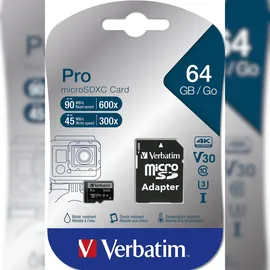 Verbatim microSDXC Pro 64GB Class 10 UHS-I U3 + SD-Adapter