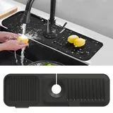 NIEEKRUN Spüle Splash Guard Matte, 45 x 14cm Waschbecken Silikonmatte Silikon Abtropfmatte Spüle, Silikon Wasserhahn Matte Wasserhahn Spritzschutz Wasserfänger Matte für Kitchen Sink(Schwarz)