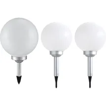 Expo Börse Solarlampe Solarleuchte Kugelleuchte Gartenlampe Kugellampe Wegeleuchte, Erdspieß IP44 Wetterfest Akku, weiß silber, 4x LED warmweiß