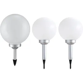 Expo Börse Solarlampe Solarleuchte Kugelleuchte Gartenlampe Kugellampe Wegeleuchte, Erdspieß IP44 Wetterfest Akku, weiß silber, 4x LED warmweiß