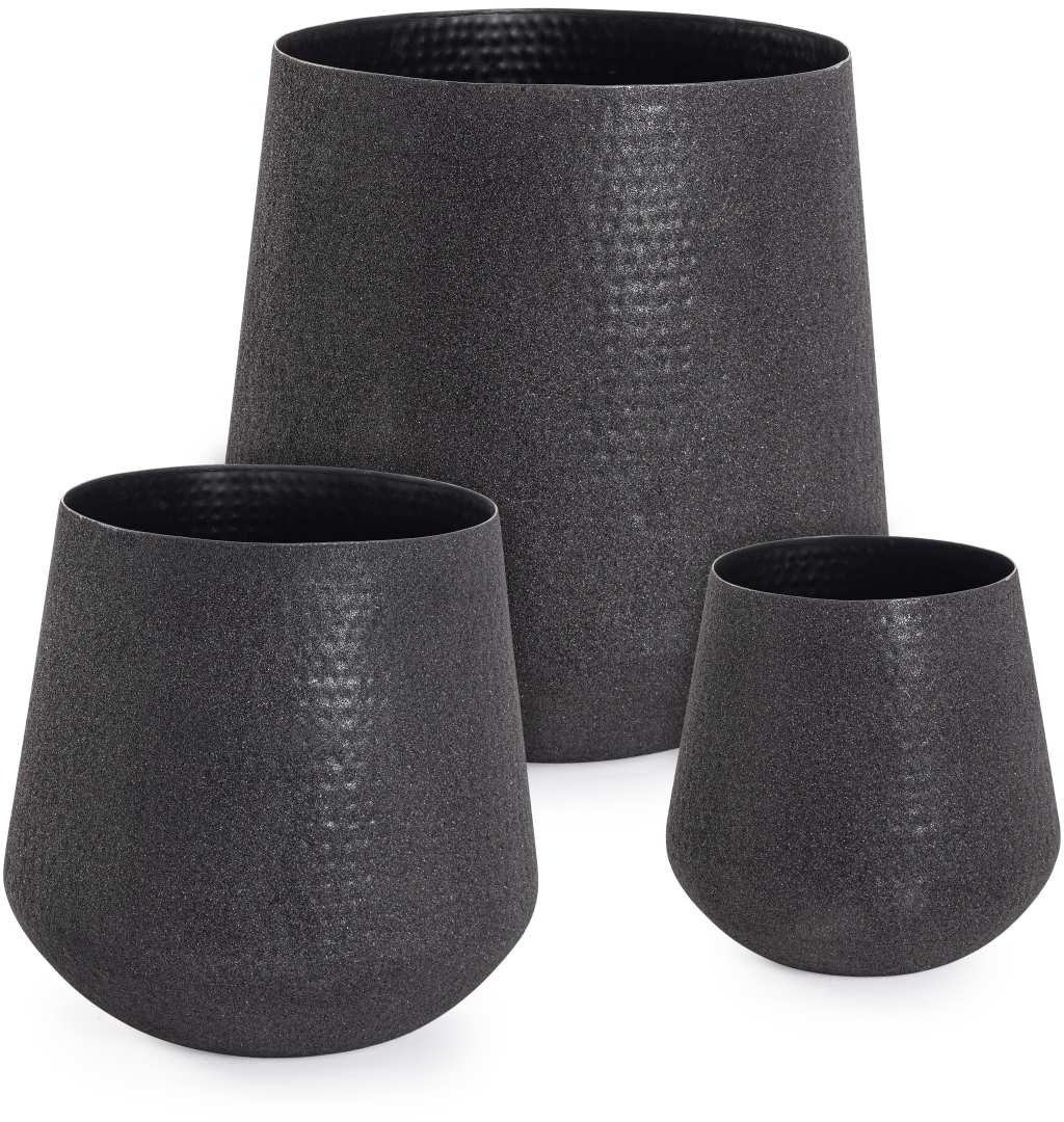 Outdoor-Vase Kenar 3er-Set aus Metall, Schwarz