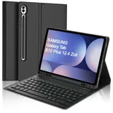 Tastatur Hülle für Samsung Galaxy Tab S10 Plus 12.4 Zoll Tablet 2025, Kompatibel mit Samsung Galaxy Tab S9 Plus und Galaxy S9 FE Plus, QWERTZ Layout Bluetooth Tastatur, Magnetisch Abnehmbarer, Schwarz