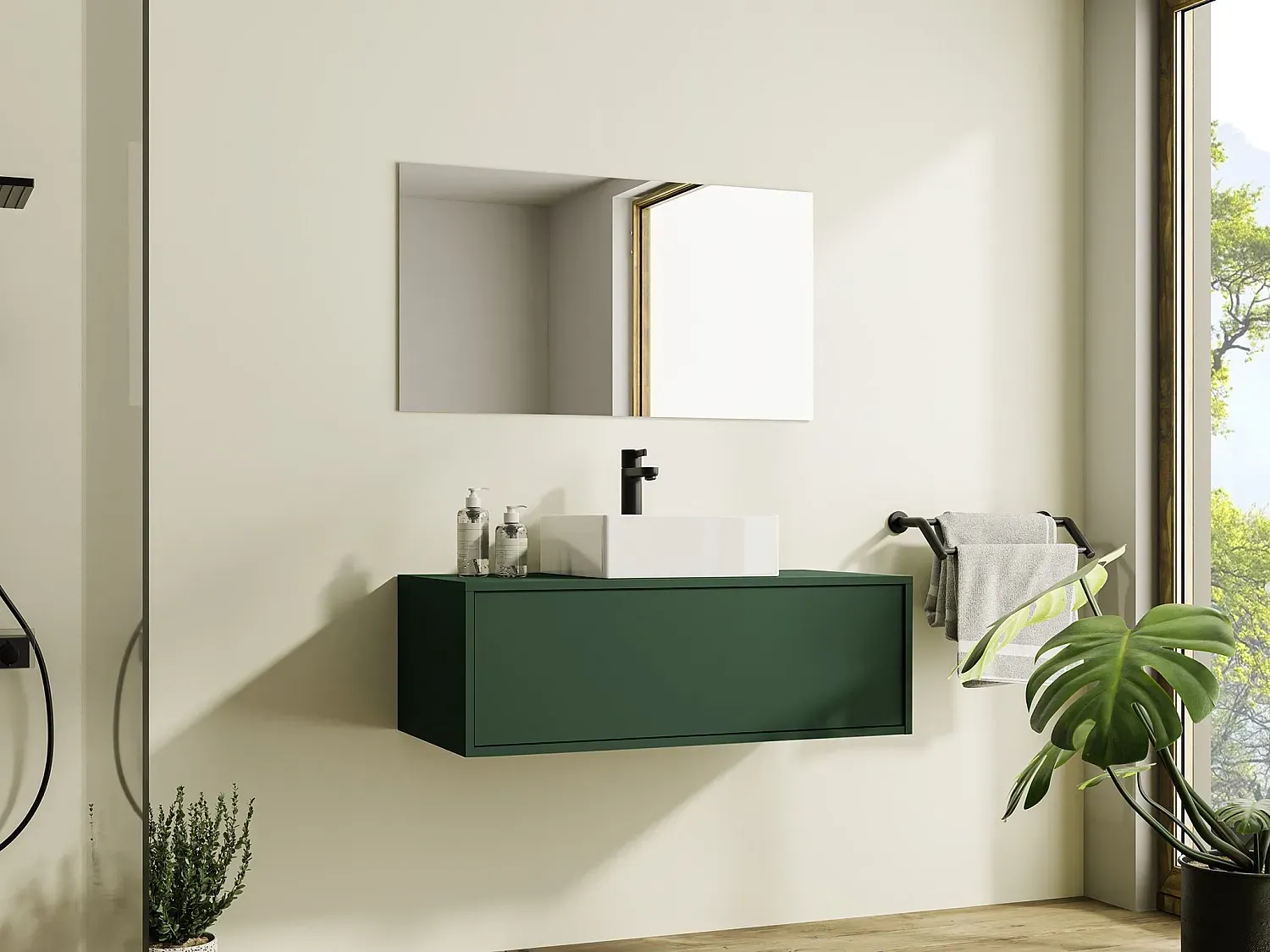 Waschbeckenunterschrank hängend - Grün matt - 94 cm - TEANA II