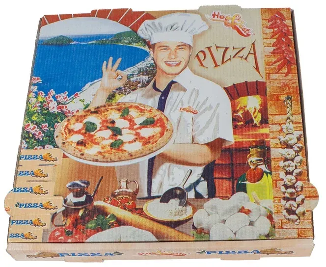 DayBays 200 Stk. Pizza-Karton 36x36x4 cm  Weiß Kraftpapier bedruckt mit Pizza-Motiv
