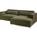 Livora Ecksofa Ottomane rechts Cord Velours 266x150x80 grün FINN