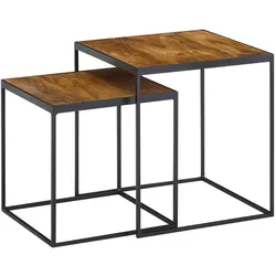 Kadima Design Mango Industrial: Beistelltische 2er Set, Massivholz, Metall, Unikate. 40x40x44 cm