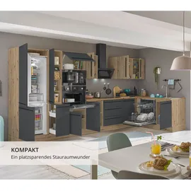 kochstation Winkelküche Florida L-Form 370 cm schwarz