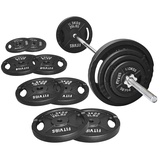 Signature Fitness Standard-Hantelscheiben aus Gusseisen, inklusive 1,5 m Standard-Langhantel mit Sternverschlüssen, 43,1 kg Set (38,6 kg Scheiben + 4,5 kg Langhantel), mehrere Pakete, Stil #2