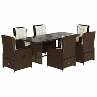 VidaXL 7-tlg. Garten-Essgruppe mit Kissen Braun Poly Rattan