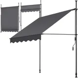 tectake® Klemmmarkise mit Handkurbel, Balkon Markise ohne Bohren, Markise höhenverstellbar, UV-beständig, wasserabweisend, Terrassenüberdachung, Sonnenschutz Terrasse & Balkon, 150 cm - schwarz/grau