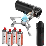 evocamp Gaskocher mit Wärmeleitblech und 4 Gaskartuschen