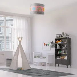 Paco Home Deckenlampe Kinder Pendelleuchte Kinderzimmer Stoffschirm Rund Bunt Baby E27 Deckenleuchte - Weiß, Mehrfarbig 1 (ø45.5cm) - Paco Home