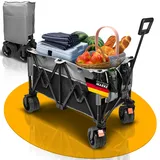 Bollerwagen faltbar 200 KG & 150 L, 17x10 cm breite Reifen, Faltbarer Handwagen Offroad, Camping Transport Strand Leiterwagen