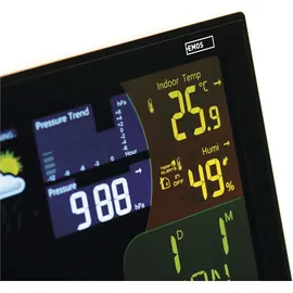 EMOS - Funk-Wetterstation mit Außensensor - Touchscreen-Farbdisplay, Thermometer, Hygrometer, Barometer, Wettervorhersage - DCF Funkuhr - 13 Funktionen - inkl. Netzteil, Wand-/Tischhalterung