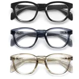 OPULIZE AWE Blaulichtfilter-Lesebrille für Damen und Herren – 3er-Pack – Retro-Rundform – Blendfreie Computer- und Gaming-Brille – UV- und Augenbelastungsschutz – Schwarz transparent Blau Grau +1,00