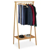 Relaxdays Garderobenständer Bambus klappbar Braun