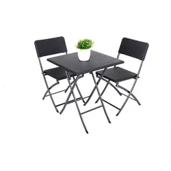 3tlg. Balkon Set Garten Tisch Stuhl Klapptisch Klappstuhl Stühle Rattan Optik