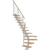 DOLLE Mittelholmtreppe Frankfurt (Breite: 75 cm, 1/4-gewendelt, Verkehrsweiß, Farbe Stufen: Eiche weiß, Geschosshöhe: 222 – 258 cm)