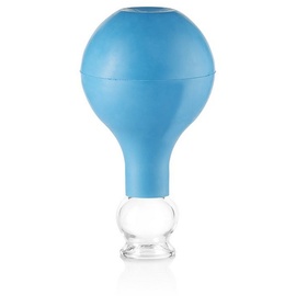 PULOX Schröpfglas aus Echtglas mit Saugball in Blau, 25 mm