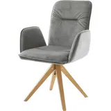 DeLife Polsterstuhl Vinja-Flex, Holzgestell kantig Natur Samt Grau grau 60 cm x 91 cm x 64 cm