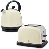 KHG Retro Frühstücksset | Toaster 2 Scheiben mit Brötchenaufsatz, 7 Bräunungsstufen 850W | Wasserkocher 1,7 Liter mit Abschaltautomatik 2200W | 2-teilig Creme