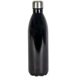 Intirilife Trinkflasche aus Edelstahl in SCHWARZ - 1 Liter Füllmenge - Thermoskanne Isolierflasche Auslaufsicher Thermosflasche für Wasser Tee Kaffee