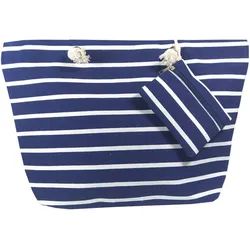 Gestreifte Strandtasche mit Münztasche - Marineblau One Size