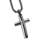 FIRETTI Kette mit Anhänger "Schmuck Geschenk Kreuz", schwarz (edelstahlfarben, schwarz), Halsketten, Damen, Edelstahl, L: 55 B: 2,3mm, B:2,3mm