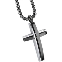 FIRETTI Kette mit Anhänger "Schmuck Geschenk Kreuz", schwarz (edelstahlfarben, schwarz), Halsketten, Damen, Edelstahl, L: 55 B: 2,3mm, B:2,3mm