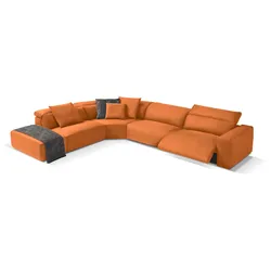 Ecksofa EGOITALIANO "Beverly, extravangantes Designsofa mit erstklassigem Sitzkomfort", orange, B:378cm H:95cm T:282cm, Sofas, wahlweise mit elektrischer Relaxfunktion, Kopfteilverstellung