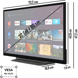 Toshiba 32WA3B63DAZ 32 Zoll Fernseher / Android Smart TV (HD Ready, HDR, Google Assistant, Triple-Tuner)