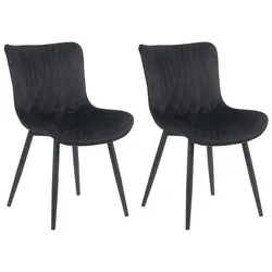 DELUKE® 2er Set Stühle KELCE Samt - 80,5x50x62cm, schwarz, Kunstleder Metall Gestell Stühle EsszimmerstühleEsstisch Stühle Küchenstuhl