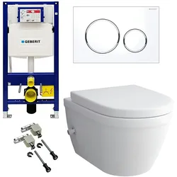 Alpenberger Hänge WC Komplettset mit Geberit Spülkasten Drückerplatte und Bausatz | Spülrandlose Dusch Toilette mit Armatur| Wand WC Vorwandelement WC