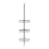 MINGYI Teleskop Duschregal, 3 Einlegeböden, Badregal aus Edelstahl, Eckregal Dusche ohne Bohren, höhenverstellbar 110-280cm (Silber)