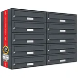 AL Briefkastensysteme 10er Briefkasten Anthrazitgrau inkl. Zeitungsfach