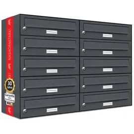 AL Briefkastensysteme 10er Briefkasten Anthrazitgrau inkl. Zeitungsfach