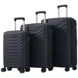 OKWISH Kofferset Hartschalen-Trolley, 4 Rollen, mit TSA-Schlössern 3-teiliger Koffer PP-Material schwarz