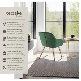 Tectake tectake® Esszimmerstuhl, gepolstert, in Samtoptik, gesteppt, schlanke, goldene Stahlbeine, 58 x 62 x 82 cm