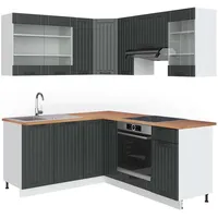 Vicco Eckküche, Dunkelgrau, Weiß, Holzwerkstoff, L-Form,Formgebogen, 190x81.6x60 cm, Küchen, Eckküchen, Eckküchen ohne Geräte