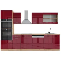 Vicco Küchenzeile R-Line 300 cm Rot Hochglanz/Goldkraft Eiche