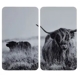 WENKO Herdabdeckplatten Highland Cattle schwarz 2 St.