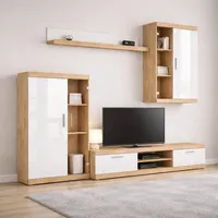 OTTO home Wohnwand OTTO HOME "Cleo 2, Anbauwand, Wohnkombination, Wohnzimmer-Set", weiß hg, sonoma, B:260cm H:206cm T:42cm, Glas, Kunststoff, Spanplatte, Kastenmöbel-Sets, Wohnwand, UV-Lackiert Fronten in Hochglanz, Gesamtbreite ca 260 cm
