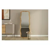 ibonto Standspiegel Design Ganzkörperspiegel Wellenform,freistehend oder Wandmontage beige