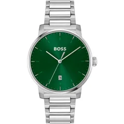 Quarzuhr BOSS "DEAN", silber (silberfarben, grün), Armbanduhren, Damen, Herrenuhr, Damenuhr, Armbanduhr, Datum, Edelstahlarmband