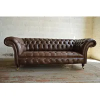 JVmoebel 3-Sitzer Chesterfield Sofa 3 SITZER Polster Designer Sofas 100% Leder Sofort, Made in Europa braun