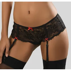 Slip LASCANA, Damen, Gr. 44/46, schwarz, Spitze, Obermaterial: 90% Polyamid, 10% Elasthan, eng, Unterhosen Hochzeitsdessous Hochzeitswäsche Reizwäsche Slip Spitzenwäsche Strapse Tanga, mit abnehmbaren Strapshaltern
