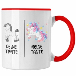 Trendation Tasse Trendation – Beste Tante Geschenk Tasse mit Spruch Kaffeetasse für Tante Coole Tante Einhorn rot