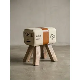 KADIMA DESIGN Sitzhocker Canzas Baumwollgewebe/Ziegenleder 40 x 47 x 30 cm Beige/Braun